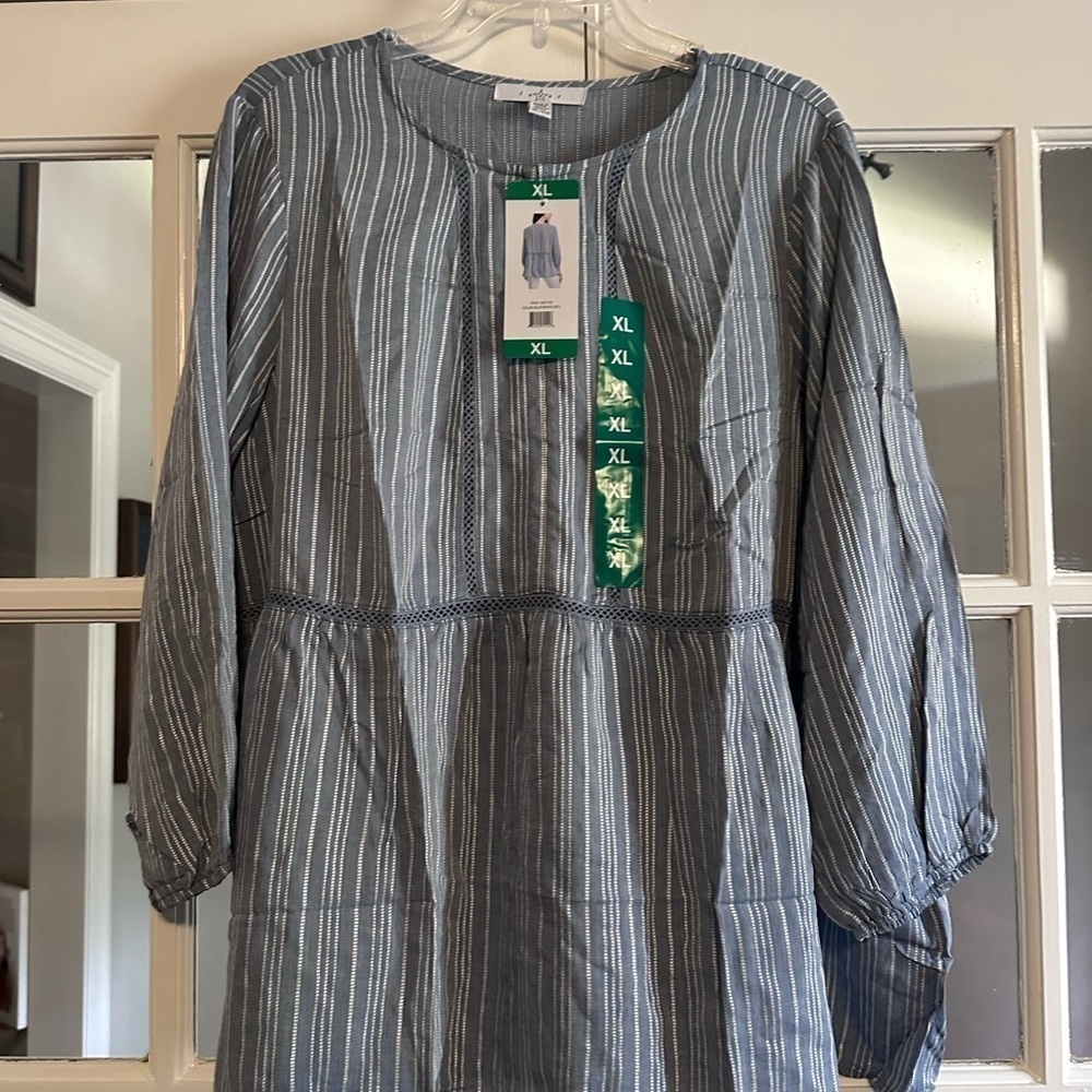 Fever Blue 3/4 Sleeve Boxy‎ Blouse
